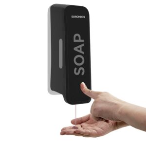 Euronics BEA51 300ml Manual Soap Dispenser Wall Mounted | ABS Plastic Refillable Gel & Liquid Soap Dispenser | Compact Hygienic Handwash Dispenser for Bathroom, Kitchen, Office & Hotel | Black & Grey