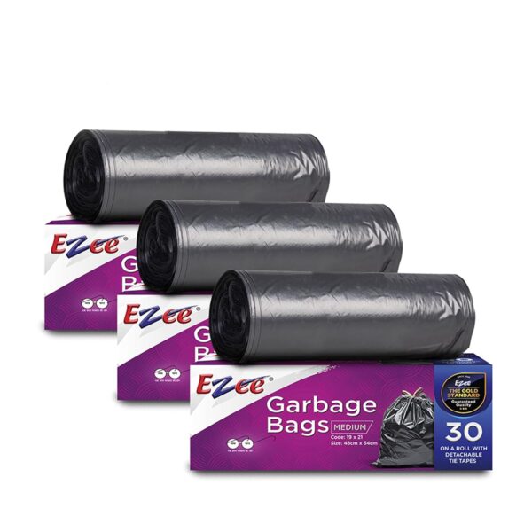 Ezee Live Life Ezee Way Black Garbage Bags for Dustbin|90 Pcs|Medium 19 X 21 Inches|30 Pcs X Pack of 3, 3 count