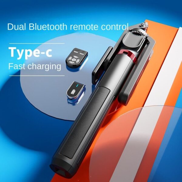 FKU 2025 P320 Selfie Stick with 2.2 Meter Tripod Stand FKU 2025 P320 Selfie Stick with 2.2 Meter Tripod Stand 360 Degree Rotation with Balance Handle Bluetooth Remote with1/4 Screw Black