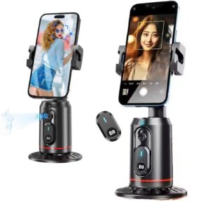 FKU Auto Face Tracking - 360° Rotating Smart Shooting Holder with Gesture Control | Detachable Stand Tripod for Vlogging, Streaming, Reels| Rechargeable (Q02 Auto Face Tracking Mobile Holder)