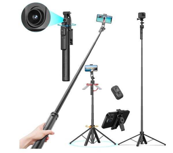 FKU C17 Auto Face Tracking AI Gimbal Selfie Stick Tripod Stand, Detachable Bluetooth Remote Compatible for iPhone/Android, Best for Vlogging/Photo Shoot (C17 AUTO FACE Tracking SEFIE Stick)
