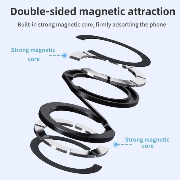 FKU Dual Side Magnetic Phone Holder 360° Rotatable Metal Phone FKU Dual Side Magnetic Phone Holder 360° Rotatable Metal Phone Holder Magnetic Finger Grip Stand for Car, Gym Compatible for All Smartphones (Black)