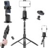 FKU L16 61" Tall Selfie Stick Aluminum Tripod Stand with Remote & P05 Auto Face Tracking Mobile Phone Holder, Compatible with iPhone/Android/GoPro (L16+P05 Auto Face Tracking Mobile Phone Holder)
