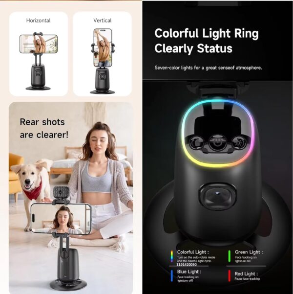 FKU L16 61" Tall Selfie Stick Aluminum Tripod Stand with Remote & P05 Auto Face Tracking Mobile Phone Holder, Compatible with iPhone/Android/GoPro (L16+P05 Auto Face Tracking Mobile Phone Holder)