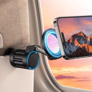 FKU Magnetic Airplane Phone Holder, 360°Rotating Foldable Phone Mount, Plane Travel Essential Accessories, Adjustable Universal Handsfree Plane Phone Stand for iPhone 16-12 Pro Max/Magsafe Case (1PC)