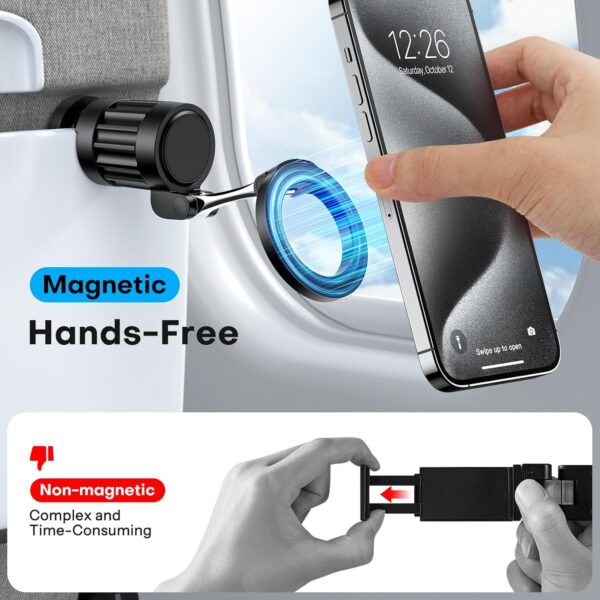 FKU Magnetic Airplane Phone Holder, 360°Rotating Foldable Phone Mount, Plane Travel Essential Accessories, Adjustable Universal Handsfree Plane Phone Stand for iPhone 16-12 Pro Max/Magsafe Case (1PC)