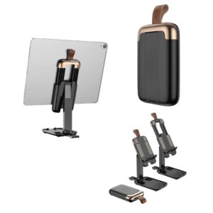 FKU Tablet Stand,Angle Height Adjustable Desktop Tablet Holder,Fully Foldable & Portable Cell Phone Stand with Anti-Slip Design for Phones, iPhone, iPad, Tablet(13'' Max),Switch,Kindle Black