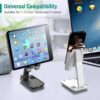 FKU Tablet Stand,Angle Height Adjustable Desktop Tablet Holder,Fully Foldable & Portable Cell Phone Stand with Anti-Slip Design for Phones, iPhone, iPad, Tablet(13'' Max),Switch,Kindle Black