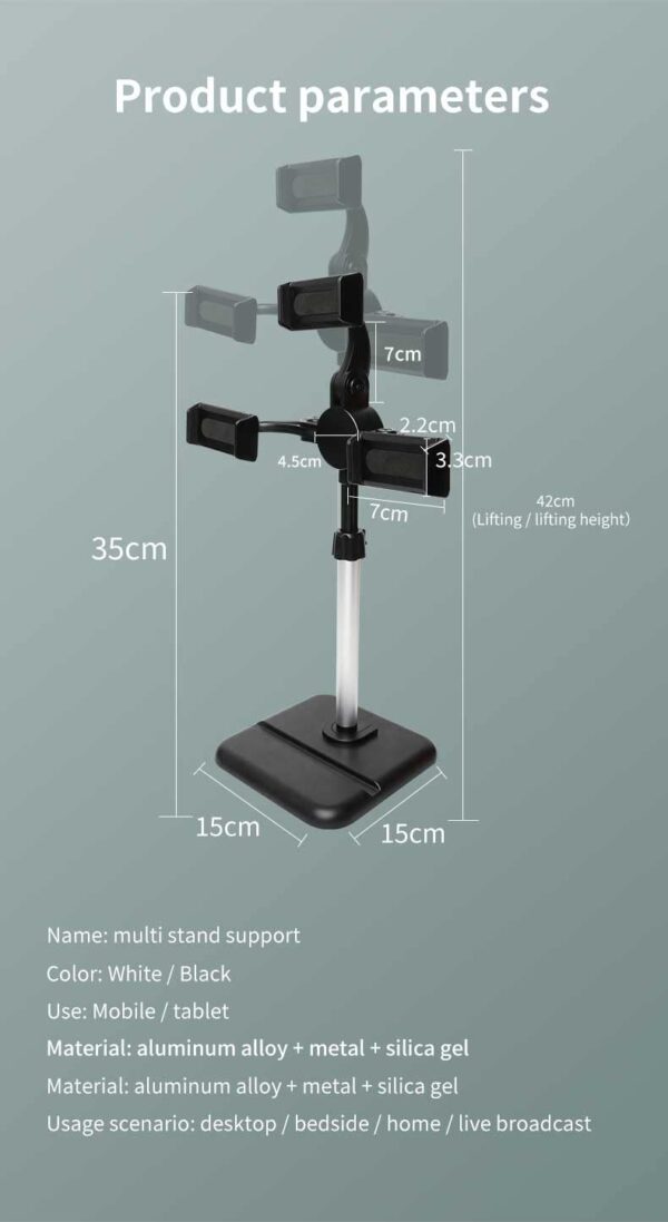 FKU Universal Mobile Stand for Table with Adjustable Height, 360 Degree Rotation Mobile Holder for Table & Bed Compatible with All Smartphones (4 in 1 Mobile Stand)