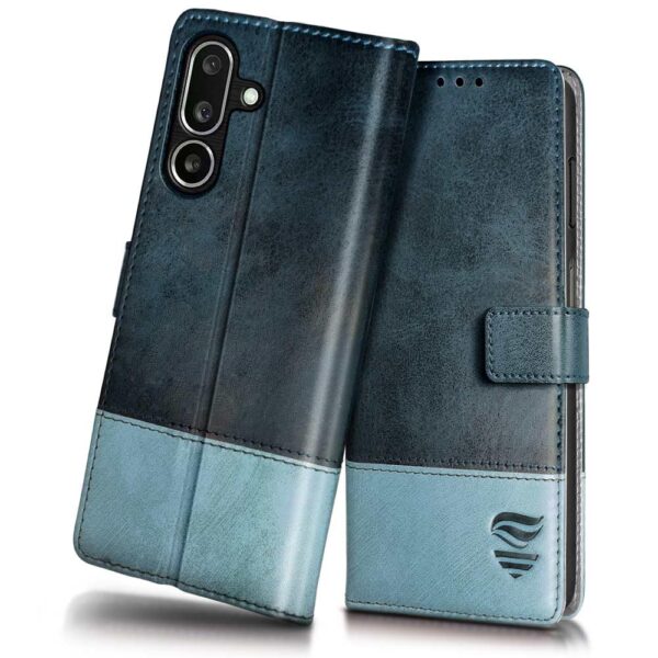 FLIPPED Vegan Leather Flip Case Back Cover for Samsung Galaxy FLIPPED Vegan Leather Flip Case Back Cover for Samsung Galaxy M36 5G | Samsung Galaxy F36 5G (Flexible, Shock Proof | Hand Stitched Leather Finish | Card Pockets Wallet & Stand | Blue with Aquamarine)
