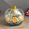 FlowerAura Fresh Live 6 Peach Roses Flowers Bouquet with Ganesha Idol in Fish Bowl for Living Room, Table Decor, Home Decor, Temple Decor, Gift for Religious Events & Occasions (Same Day Delivery)