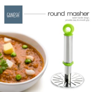 GANESH Stainless Steel Potato Crusher Vegetable Smasher Pav Bhaji Masher with Handle for Effortless Kitchen Uses (Pack of 1, Assorted)