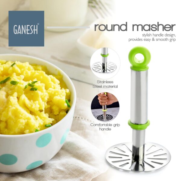 GANESH-Stainless-Steel-Potato-Crusher-Vegetable-Smasher-Pav-Bhaji-Masher-with-Handle-for-Effortless-Kitchen-Uses-Pack-of-1-Assorted.jpg GANESH Stainless Steel Potato Crusher Vegetable Smasher Pav Bhaji Masher with Handle for Effortless Kitchen Uses (Pack of 1, Assorted)