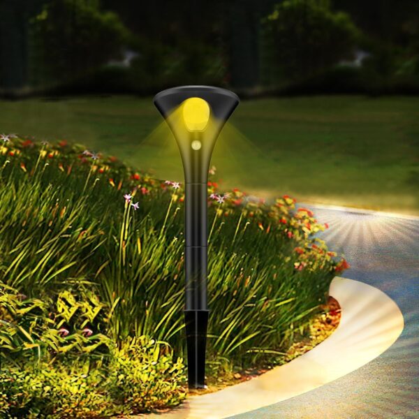 GIGALUMI GL-181 Solar Spike Light 1500mAh Battery with 6V Panel 6000K LED Source 120° Sensing Angle PIR Sensor Outdoor Garden Stake Lamp for Yard Pathway Patio Decor (1Pc, Warm White)