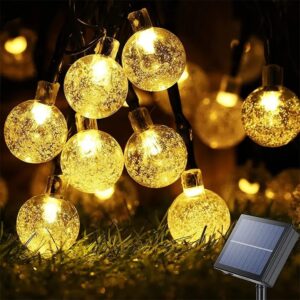 GIGALUMI GL-511 50 LED Solar Bubble Ball String Lights with 2V Panel 8 Flash Modes 600mAh Ni-MH Battery Decorative Fairy Lamp for Indoor Outdoor Garden Patio Wedding Yard (Pack of 1, Warm White)