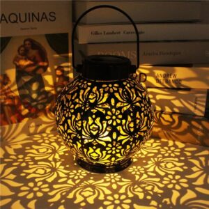 GIGALUMI GL-513 LED Solar Lanterns with 2V Panel 300mAh Ni-MH GIGALUMI GL-513 LED Solar Lanterns with 2V Panel 300mAh Ni-MH Battery Outdoor Hanging Decorative Hollowed-Out Flower Design Lights for Garden Yard Patio Tabletop (Pack of 1, Warm White)