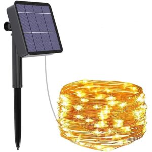 GIGAWATTS GW-501-200 Solar String Lights with 2V Panel 200 LED 8 Modes 800mAh Ni-MH Battery Decorative 22m Copper Rope Lighting for Indoor Outdoor Garden Patio Lawn Wedding (Pack of 1, Warm White)
