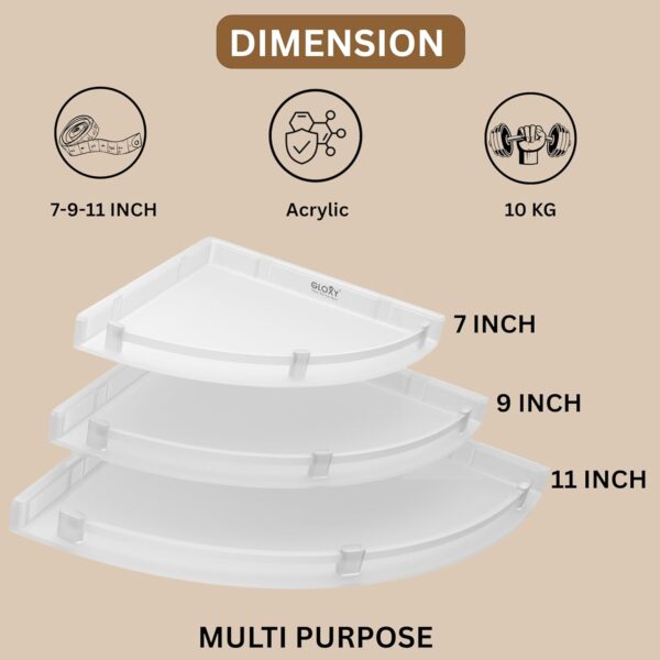 GLOXY Premium ABS Bathroom Corner Shelf/Rack/Stand Combo Pack of 3 - Multipurpose Unbreakable Transparent Bathroom Accessories Set - Package Contains Corner Shelves Size as 7", 9" & 11"