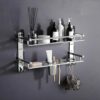 GLOXY Premium Multipurpose Adhesive Stickers Stainless Steel Bathroom Shelf with Soap Dish and Toothbrush Holder - 4 in 1 Bathroom Accessories Set - 15 x 5 Inches