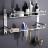 GLOXY Wall Mount Bathroom Shelves Stainless Steel with Soap Holder GLOXY Wall Mount Bathroom Shelves Stainless Steel with Soap Holder & Toothbrush Holder | Chrome Finished Premium 4 in 1 Washroom Storage Organiser Bathroom Stand