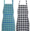 GLUN Waterproof Unisex Kitchen Checkered Design Apron with 2 Front Centre Pocket With Adjustable Neck Strap (Pack Of 2)