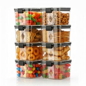 GOLWYN Kitchen Storage Container Set, Clear Plastic, 500 ml, Airtight Seal, Stackable Design, Set of 8