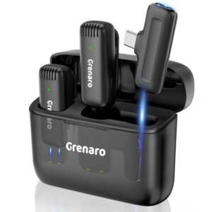 GRENARO J13 Wireless Mic, Noise Reduction Lapel Mic with Charging GRENARO J13 Wireless Mic, Noise Reduction Lapel Mic with Charging Case, Wireless Mic for Video Recording, YouTube, Facebook, Support System for Type C & iPhone