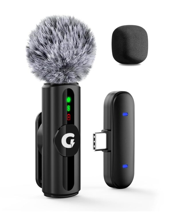 GRENARO Mic for YouTube Wireless, 3-Level Adjustable Noise Reduction Mic GRENARO Mic for YouTube Wireless, 3-Level Adjustable Noise Reduction Mic Wireless,S12 Wireless Microphone for Youtubers with LED Indicator Light (Single Channel Type-C Port Version)