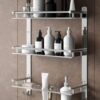 GRIVAN 6in1 Premium Stainless Steel Shelf Racks Stand Holder Shelves with Soap, Toothbrush, Tumbler Holder and Liquid Soap Dispenser for Bathroom Accessories and Fittings (Silver Chromed)