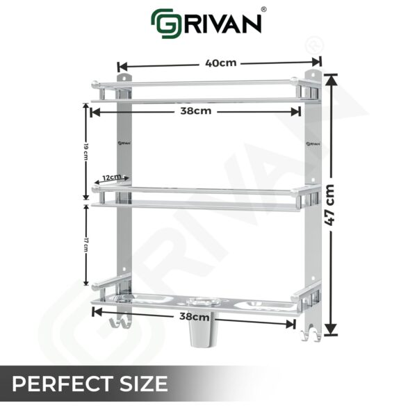 GRIVAN Stainless Steel 3 Layer/3 Tier Multipurpose Bathroom Shelf/Rack/Organizer/Stand/Holder with Double Soap Dish and Toothbrush Holder Tumbler Bathroom Accessories