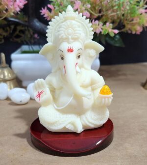 Ganesha Idol on MDF Base | Figurines for Car Dashboards, Office, Desks, Home | Festive Gifts (Mukut Ivory MDF)