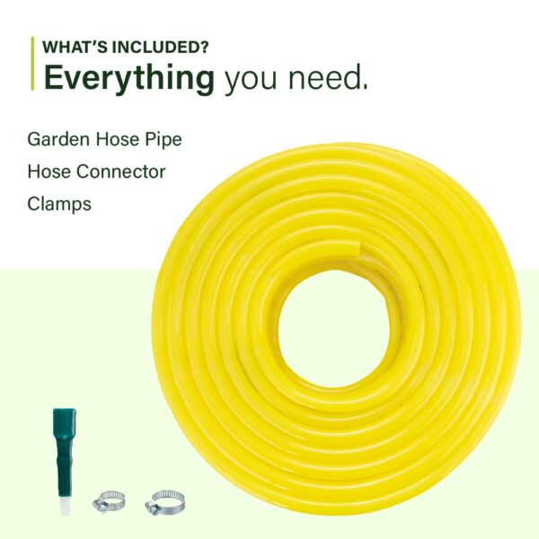 Garbnoire 20 Meter 0.5 Inch PVC Yellow Water Pipe| Lightweight, Durable & Flexible| Hose with Accessories Connector & Clamps| Watering Garden, Cleaning, Outdoor-Indoor Use (20 Meter (65.61 Feet))
