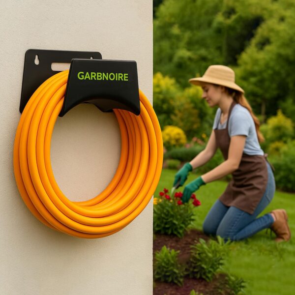 Garbnoire Durable Heavy Duty MS Garden Pipe Stand | Wall Mounted Watering Hose Holder | Portable Irrigation Hose Hanger | Garden Pipe Holder Hook in Black (C Shape Pipe Holder, Pack of 1)