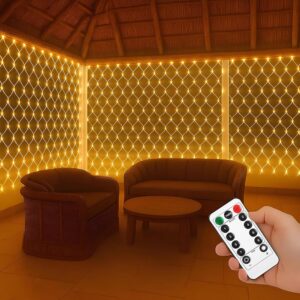 Gesto Net Mesh Lights – 200 LED Warm White Waterproof Gesto Net Mesh Lights – 200 LED Warm White Waterproof Serial String Lights with Remote & 8 Modes | Mesh Curtain Lights for Balcony,Garden,Patio,Indoor Outdoor, Diwali Decoration & Christmas (6 x 6 Ft)