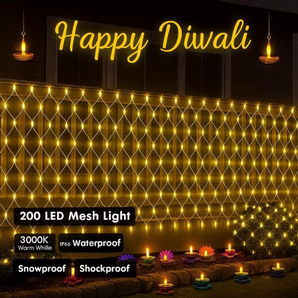 Gesto Net Mesh Lights – 200 LED Warm White Waterproof Serial String Lights with Remote & 8 Modes | Mesh Curtain Lights for Balcony,Garden,Patio,Indoor Outdoor, Diwali Decoration & Christmas (6 x 6 Ft)
