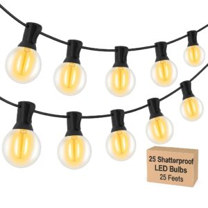 Gesto Outdoor LED String Lights 25 Ft – G40 Globe Patio Lights with 25 Shatterproof Edison Bulbs, Waterproof Decorative Lights for Garden, Backyard, Party, Cafe, Home & Diwali Decoration (Warm White)