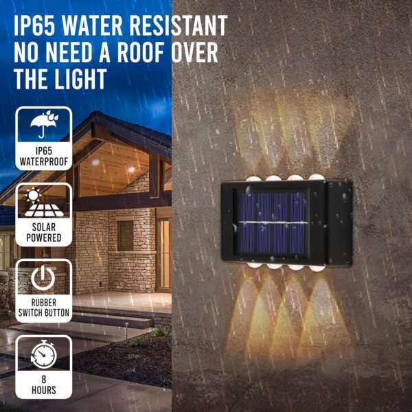 Gesto Plastic 8W Solar Up Down Wall Sconce Light Waterproof 2-Way Led Outdoor Wall Lamp with 1200mAh Battery,Auto Day Off & Night On,Exterior Light for Garden,Fence,Balcony,Patio,Stairs- Pack of 2