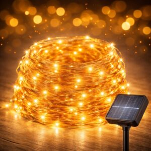 Gesto Solar Fairy Lights Outdoor Waterproof IP65, 200 LED Warm White Copper Wire String Lights with 8 Lighting Modes, Auto ON Off Dusk to Dawn, Garden, Patio, Fence, Party, Diwali Decoration (72 FT)