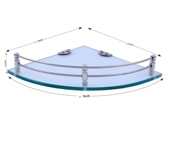 Glass Corner Shelf for Bathroom and Kitchen Shelf Bathroom Accessories | Kitchen Shelves | Wall Shelf | Storage Shelf | Glass Shelves - 7.5 X 7.5 Inches (Pack of 1, Transparent)