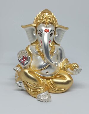 Gold Art India Gold and Silver Plated Matte Finish Ganesh Gold Art India Gold and Silver Plated Matte Finish Ganesh Idol For Car Dashboard Ganesha Murti Ganpati Idol For Home Decor Puja Lord Ganesh Statue Gift For Office Desk Puja Room Figurine, 3 x 3 inches