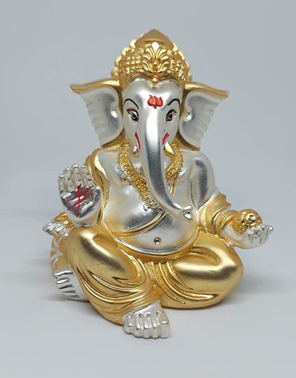 Gold Art India Gold and Silver Plated Matte Finish Ganesh Gold Art India Gold and Silver Plated Matte Finish Ganesh Idol For Car Dashboard Ganesha Murti Ganpati Idol For Home Decor Puja Lord Ganesh Statue Gift For Office Desk Puja Room Figurine, 3 x 3 inches