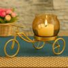 Gold Decorative Bicycle Holder with Golden Glass | Home Decor Showpiece for Living Room, Bedroom, Table Decoration | Decor Stand, Festival Decor & Gift Items for Home