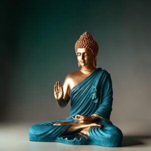Golden Buddha Statue with Teal Robe Abhaya Mudra Spiritual Dcor Golden Buddha Statue with Teal Robe Abhaya Mudra Spiritual Dcor for Meditation, Positivity & Gifting
