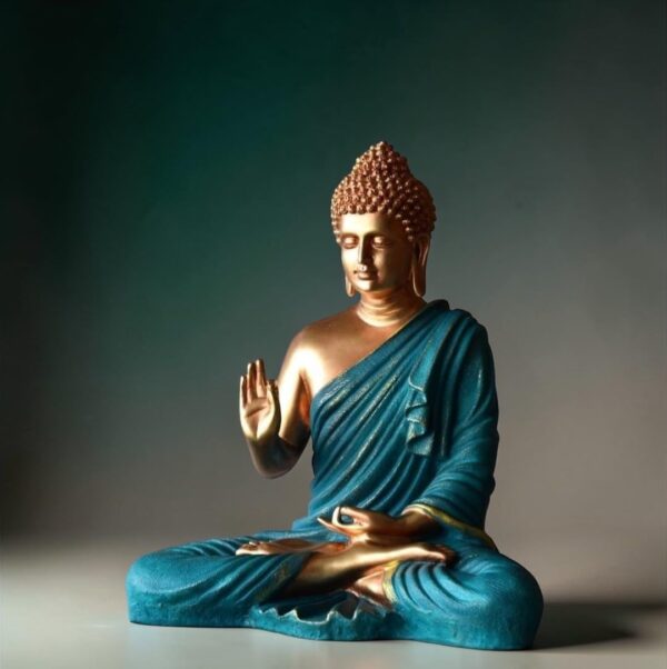 Golden Buddha Statue with Teal Robe Abhaya Mudra Spiritual Dcor Golden Buddha Statue with Teal Robe Abhaya Mudra Spiritual Dcor for Meditation, Positivity & Gifting