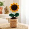 Greenkin Handmade Crochet Sunflower with Pot (Big) | Artificial Flowers for Car Dashboard, Office Table, Home Decor, Gifting | Knitted Crochet Flower | Artificial Sunflower Plant