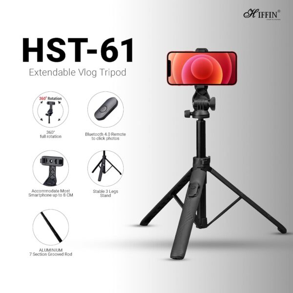 HIFFIN-HST-61-Selfie-Stick-Tripod-63-Professional-Tripod-with-Wireless-Remote-Portable-Travel-Tripod-Stand-Compatible-with-Smartphones-Cameras-for-VloggingVideo-RecordingLive-Streaming.jpg HIFFIN HST-61 Selfie Stick Tripod, 63” Professional Tripod with Wireless Remote, Portable Travel Tripod Stand Compatible with Smartphones & Cameras for Vlogging/Video Recording/Live Streaming