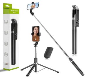 HOLD UP 67Inch/ 170cm Long Selfie Stick Tripod Stand with Wireless Remote, Long Tripod Stand with 360° Rotation, Compatible with Mobile/GoPro for Travel,Compatible with iPhone and All Smartphones