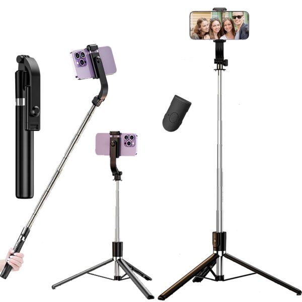 HOLD UP 67Inch/ 170cm Long Selfie Stick Tripod Stand with Wireless Remote, Long Tripod Stand with 360° Rotation, Compatible with Mobile/GoPro for Travel,Compatible with iPhone and All Smartphones