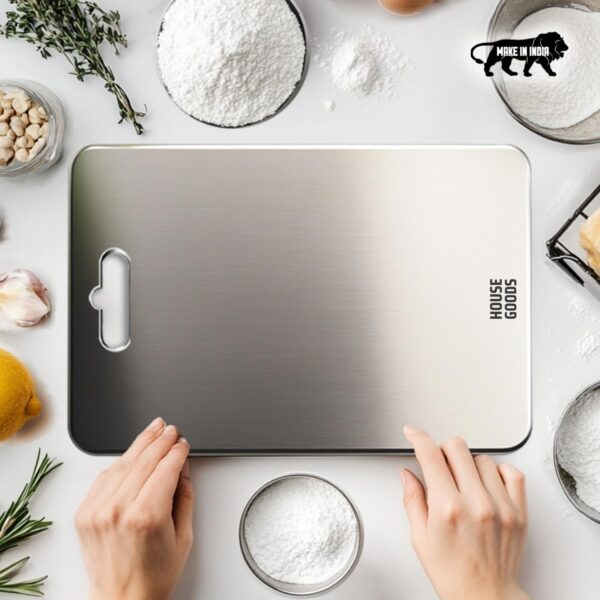 HOUSEGOODS Steel Chopping Board for Kitchen, Large 35 X 25 HOUSEGOODS Steel Chopping Board for Kitchen, Large 35 X 25 CM, Premium 304 Grade Stainless Steel Cutting Board, Rust-Free, Anti-Bacterial, Chef Approved, Ideal for Vegetables, Fruits, Meat