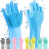 HUSB® Gloves Magic Silicone Dish Washing Gloves, Silicon Cleaning Gloves, Silicon Hand Gloves for Kitchen Dishwashing and Pet Grooming, Great for Washing Dish, Car, Bathroom (Multicolour, 1 Pair)
